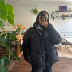 Black Crop Puffer Jacket Zip Up